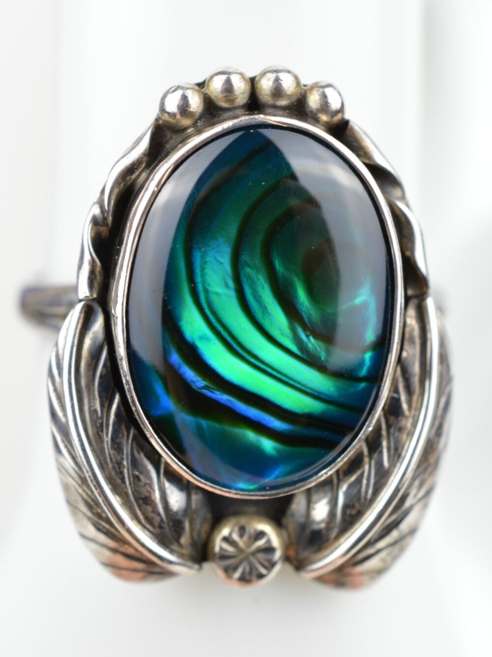 VTG Southwestern Sterling Silver Abalone Shell Statement Ring Size 7.75